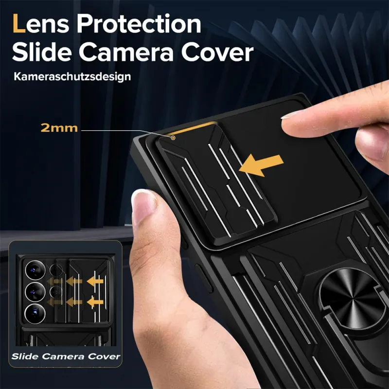 Hülle für Samsung Galaxy S25 Ulltra S25 Plus S25 4G 5G Ständer Magnetischer Slider Kamera Kartenhalter 360° Ringabdeckung_voghion.com