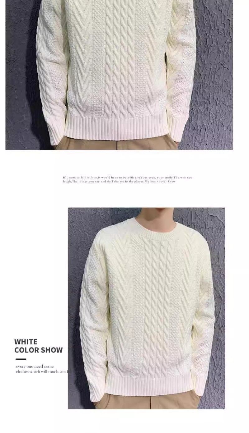 Men's Chunky Knit Cable Sweater - Oversized Winter Pullover With Soft Polyester Blend, Loose Fit Style_voghion.com