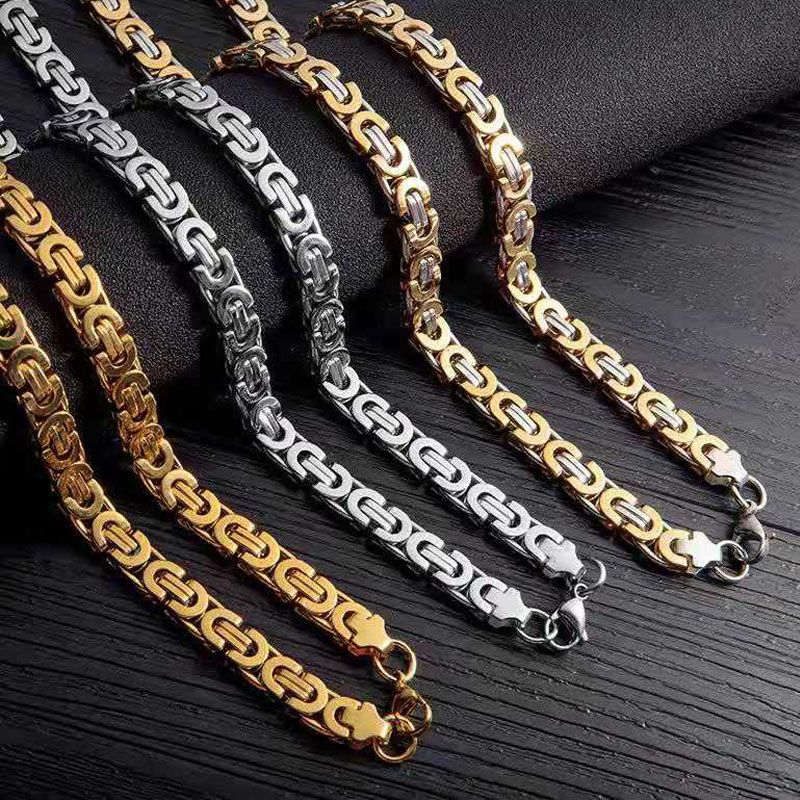 Collana a catena in oro placcato da uomo in acciaio inossidabile con freno maschile piatto King Rock Fashion Accesso Dropshipping gratuito_voghion.com