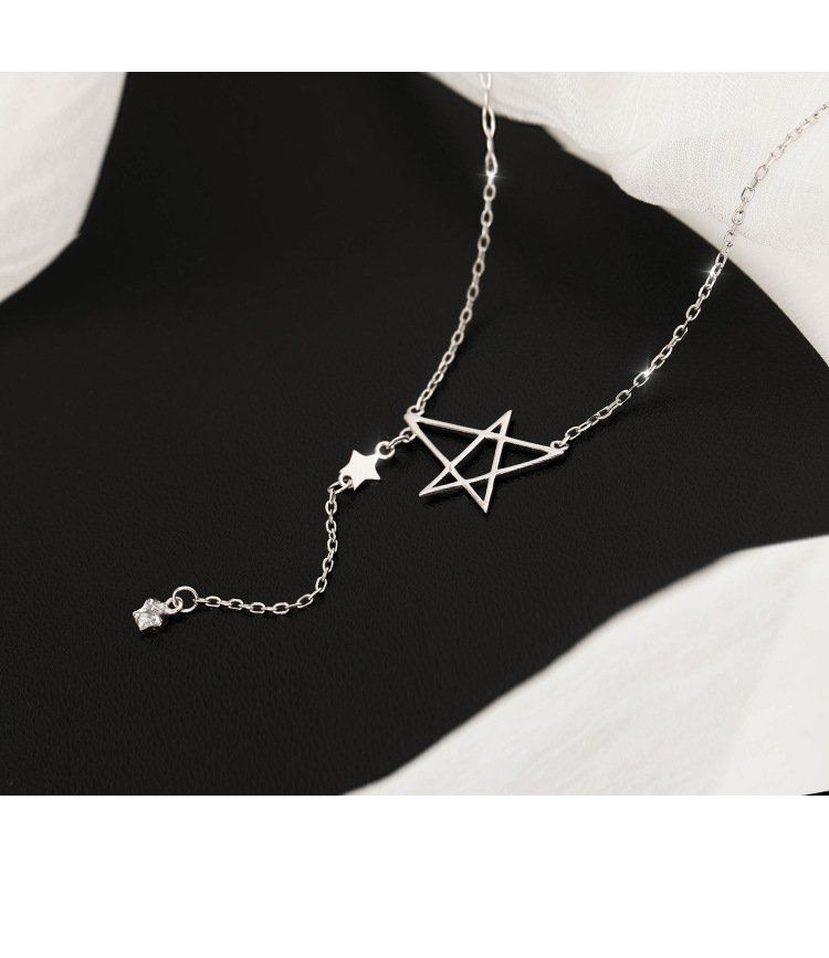 Collana in argento sterling con stella a cinque punte per donna, resistente allo sbiadimento, design di nicchia, nappa semplice sulla clavicola, maglione_voghion.com