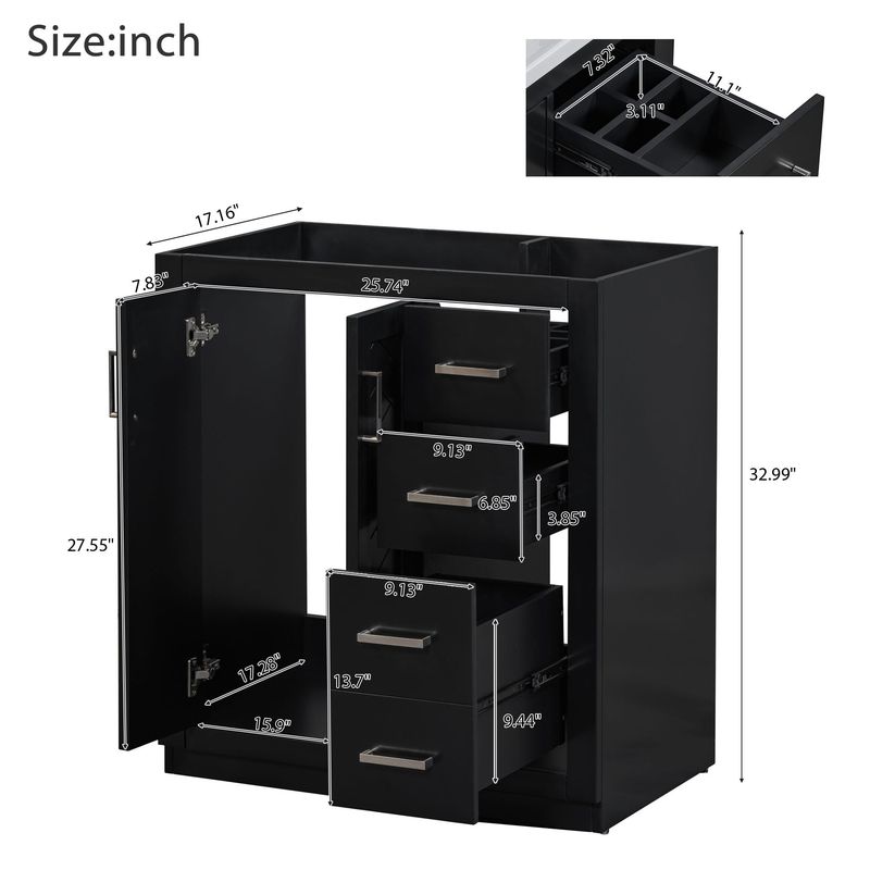 30'' Bathroom Vanity Without Sink,Solid Wood Frame Bathroom Storage Cabinet Only, Freestanding Vanity Set With 3 Drawers& Soft Closing Doors_voghion.com