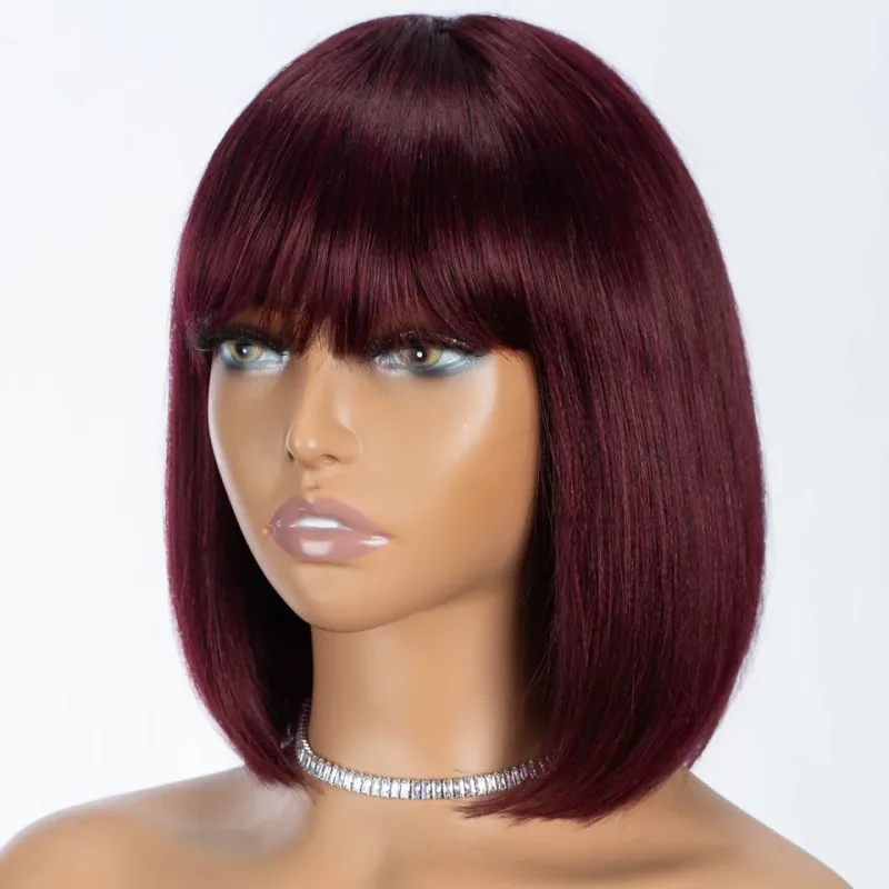 99j Red Human Hair Wigs For Women Short Remy Brazilian Hair Wigs With Bangs P4/30 Highlight Short Straight Hair Wigs With Bangs_voghion.com