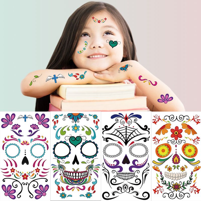 Waterproof Sweat Day Of The Dead Masquerade Funny Makeup Halloween Party Face Temporary Tattoo Sticker_voghion.com