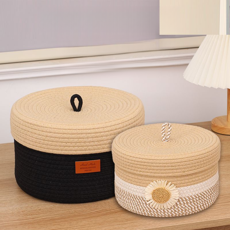 Minimalist Dustproof Rope Cotton Thread Desktop Cosmetic Basket With Lid Underwear Socks Creative Storage Box_voghion.com