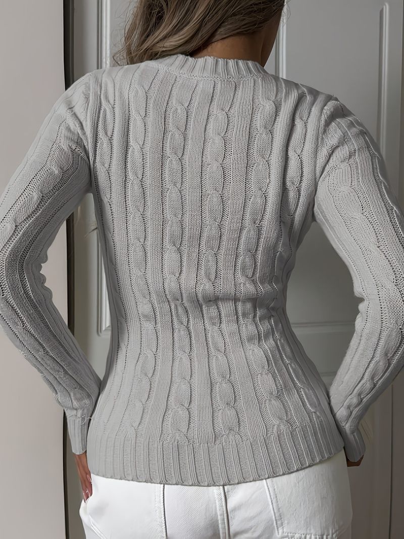 Pull élégant en maille à col en V pour femme - Pull en chenille douce avec broderies, chemisier ample à manches longues pour le printemps et l'automne._voghion.com