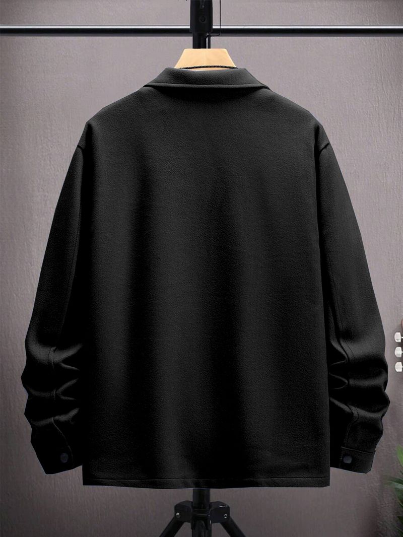 "Herren-Jacke in Wolloptik – Herbstlicher Einreiher-Mantel mit Revers & Pattentaschen in Schwarz/Armygrün/Marineblau/Dunkelgrau (S-XXL)"_voghion.com