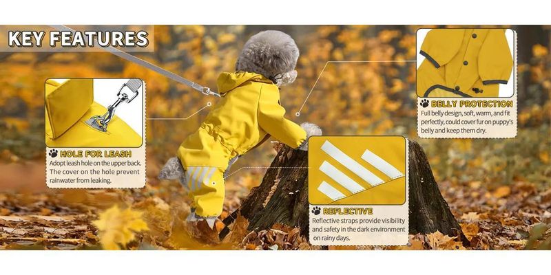 【Scelta colorata】 Impermeabile con cappuccio, impermeabile, per cani, con strisce riflettenti per esterni, per quattro stagioni_voghion.com