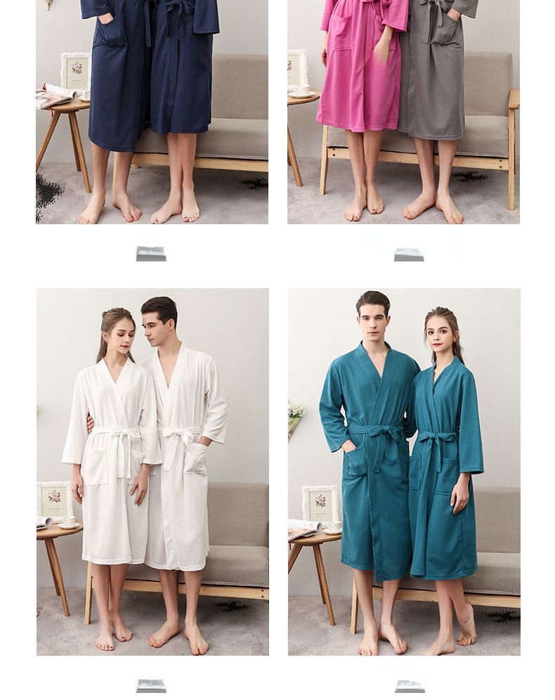 Couple's Waffle Robe - V-Neck Lightweight Bathrobe Set_voghion.com