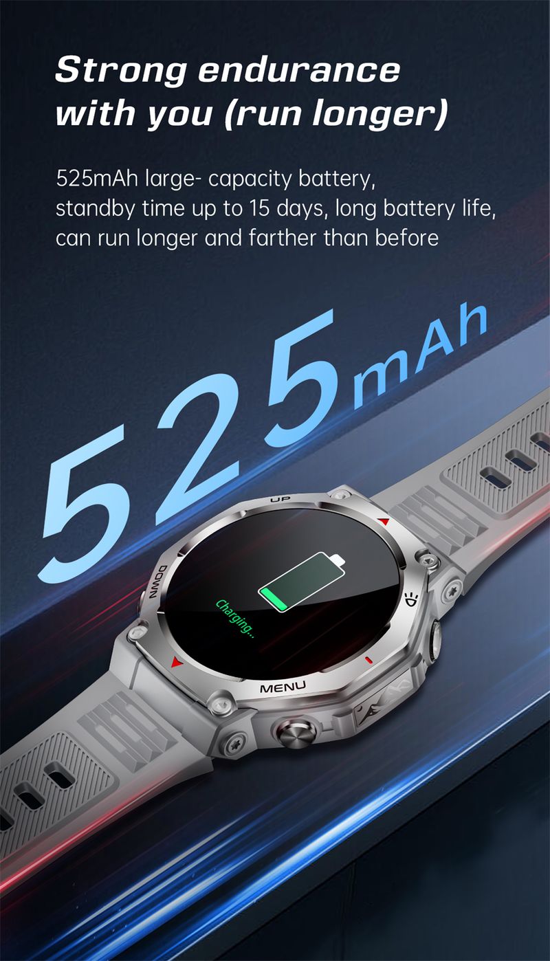 Orologio intelligente robusto per sport all'aria aperta KT85, display HD AMOLED da 1,43", batteria a lunga durata da 525 mAh, monitoraggio del fitness, calorie e distanza._voghion.com