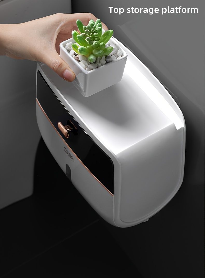 Porta carta igienica impermeabile a doppio strato, senza fori, da parete, grande capacità, moderno, nero, decorazione per bagno134_voghion.com