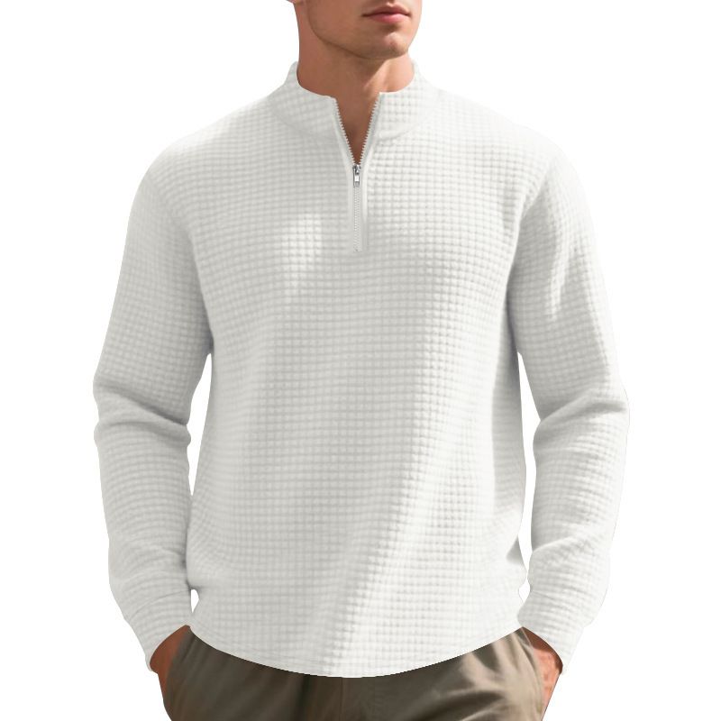 Felpa con cappuccio e mezza zip da uomo, modello primavera e autunno, a quadri piccoli, 2024_voghion.com