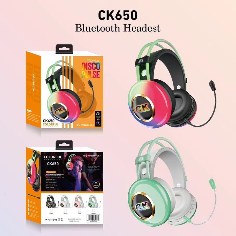 New CK650 Head mounted RGB Bluetooth Wireless Tag Colorful LED Gaming Earphones_voghion.com
