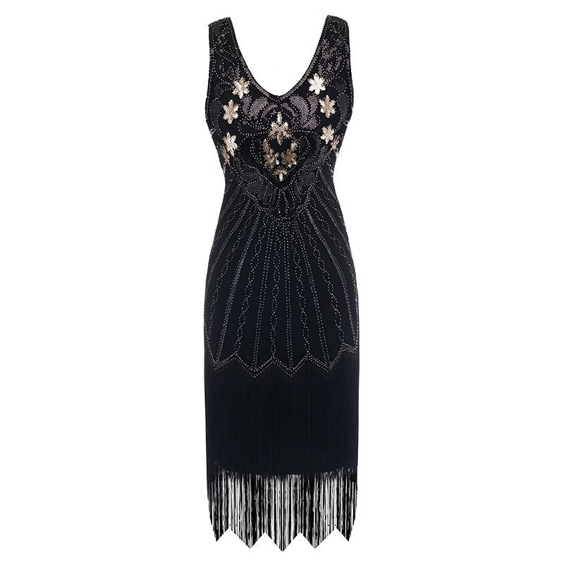 Abito da sera con nappe e paillettes anni '20SV, abito da sera Gatsby, costume da spettacolo teatrale_voghion.com