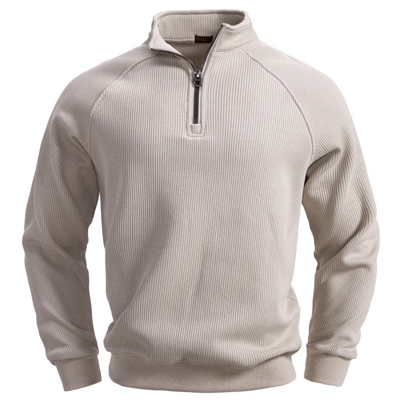Felpa con cappuccio in pile con mezza zip da uomo - Elegante colletto alto, calda e comoda, casual da casa (blu navy, nero, verde militare, grigio chiaro, beige)_voghion.com