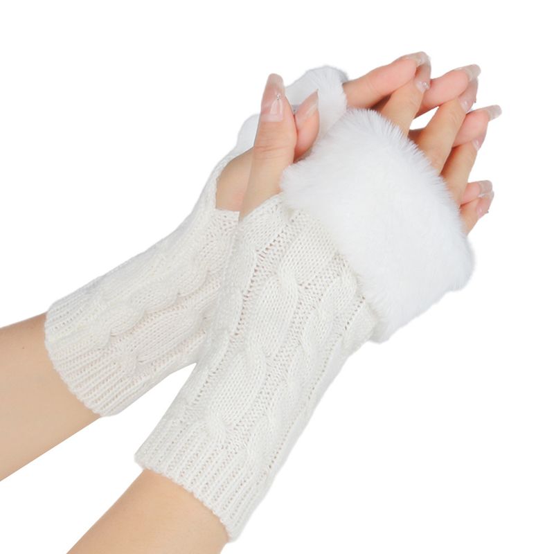 Women's Fingerless Velvet Gloves - Knitted 8-Shaped Twisted Design, Warm & Soft Wool For Autumn & Winter (Short Turn-Up Cuff, Stylish & Cozy)_voghion.com