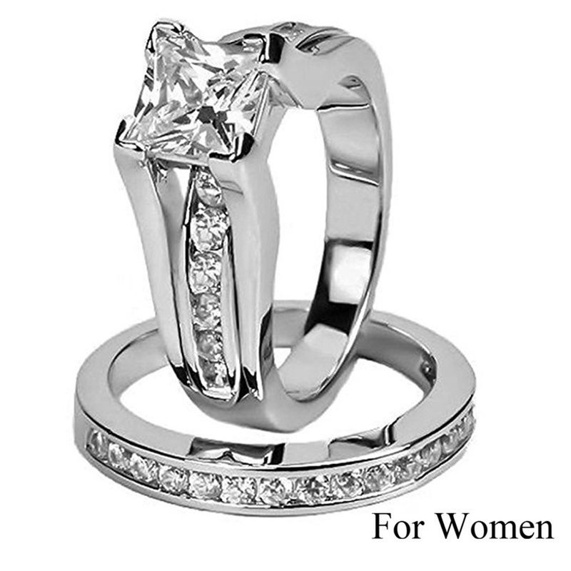 Conjunto de anéis de zircônia para casamento, noivado, masculino e feminino_voghion.com