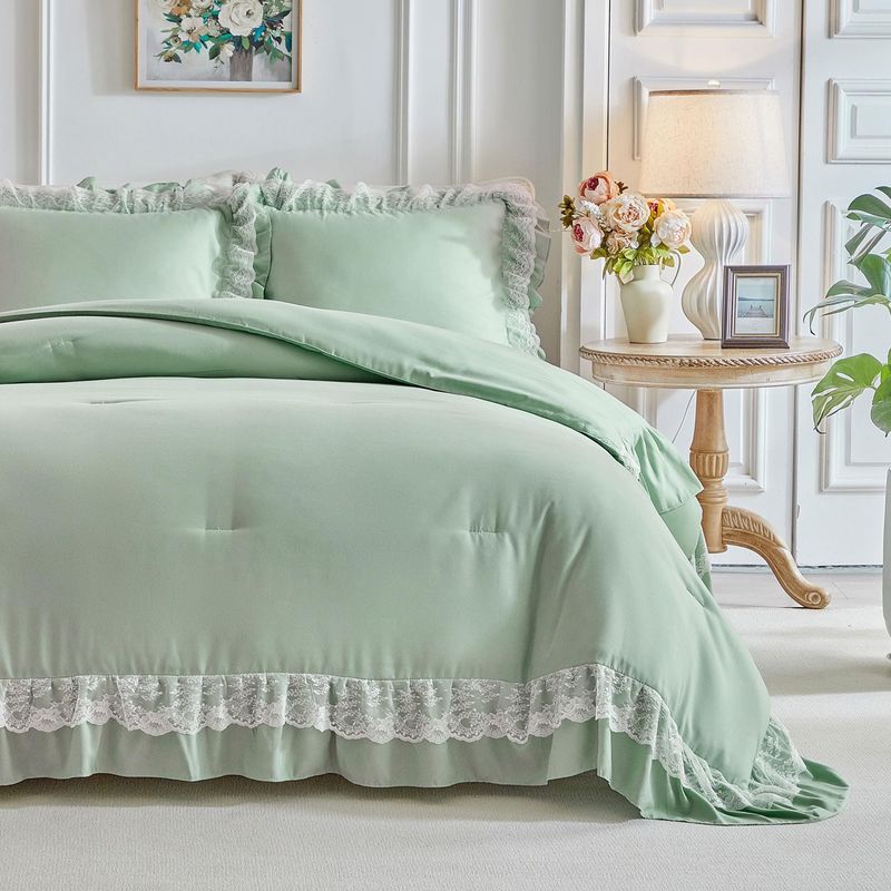 Black Lace Trim Bedding Set - Fluffy Polyester Quilted Comforter With Duvet Cover & Pillowcases - Elegant & Romantic Home Decor_voghion.com