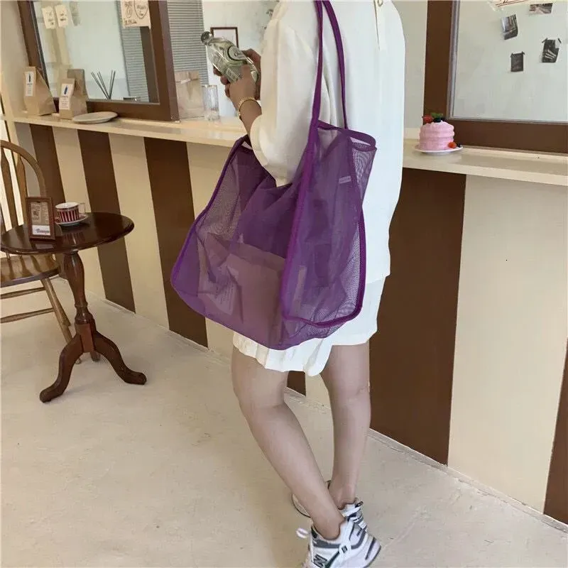 Sommer-Netztasche, ausgehöhlt, große Kapazität, Umhängetaschen für Frauen, Reisen, Strand, Studenten, Büchertasche, Einkaufstasche, 250321l_voghion.com