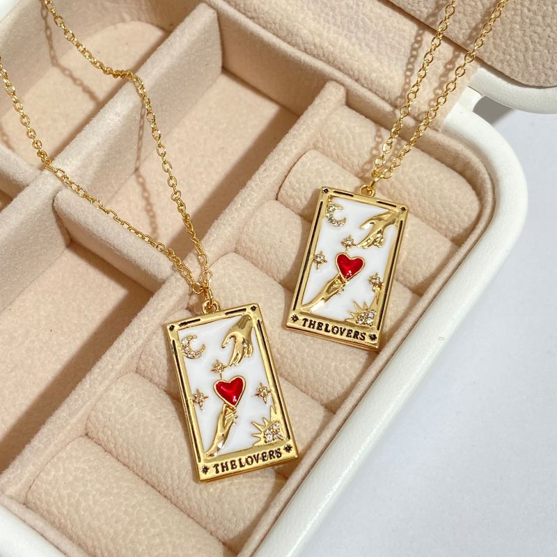 Tarocchi retrò in oro vero placcato elettrolitico TAROCCHI con collana quadrata a goccia di olio di diamanti da donna, modello caldo di alta qualità_voghion.com
