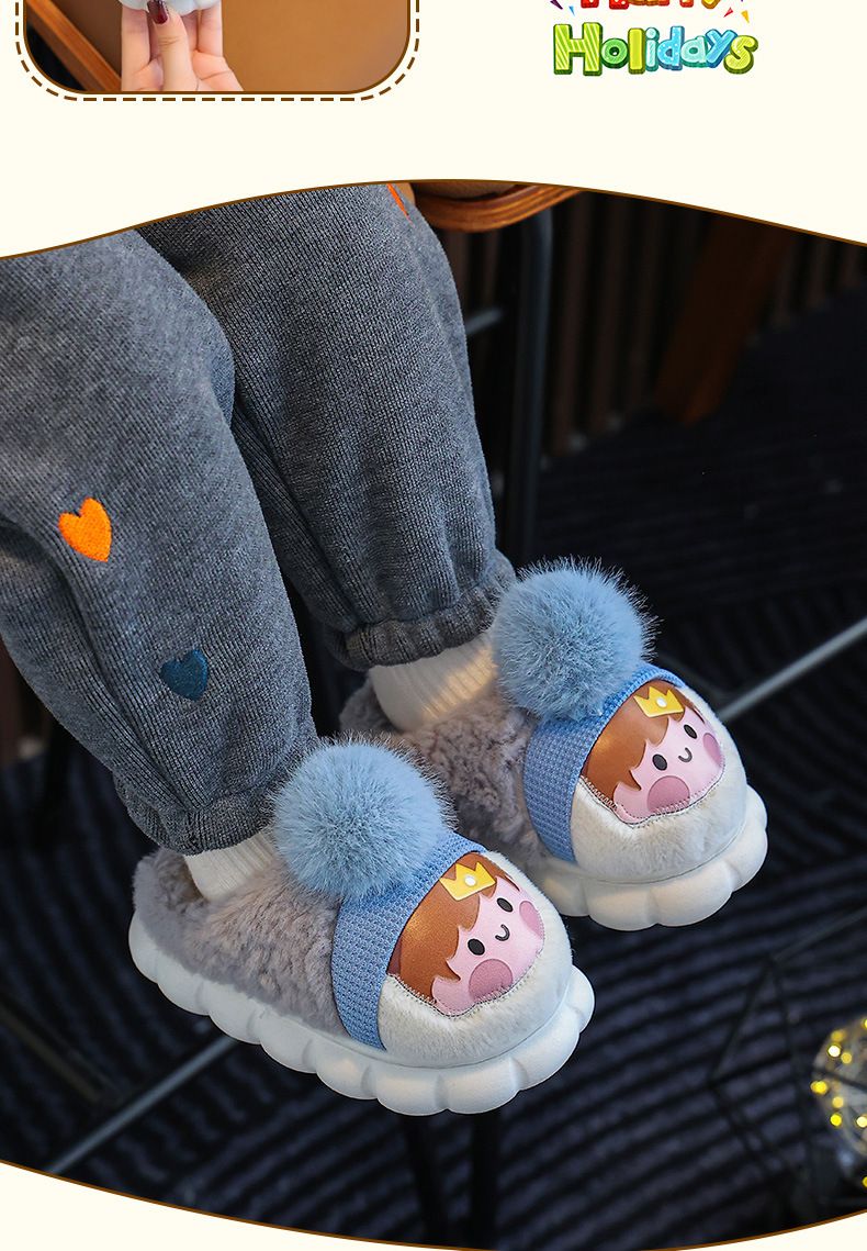 Pantofole per bambini autunno e inverno simpatici cartoni animati borsa da casa al chiuso con scarpe di cotone peluche per genitori e figlie_voghion.com