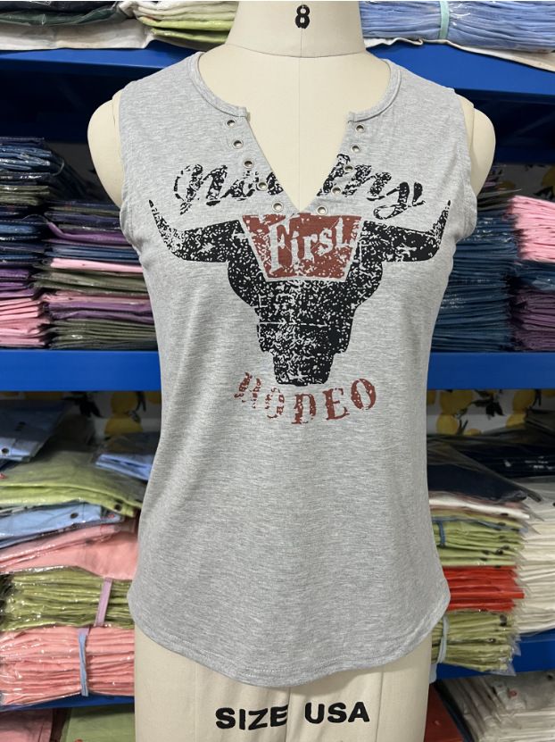 Women's clothing trade women's small vest hot-selling interesting letter printing fashion V-neck sleeveless T-shirt_voghion.com