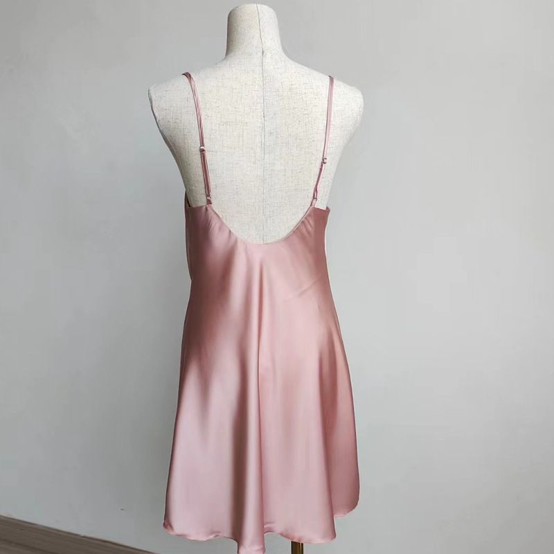 Camicia da notte a maniche lunghe in seta ghiacciata sexy primaverile ed estiva da donna, set da due pezzi, camicia da notte sottile e pura con imbracatura, camicia da notte di alta qualità_voghion.com