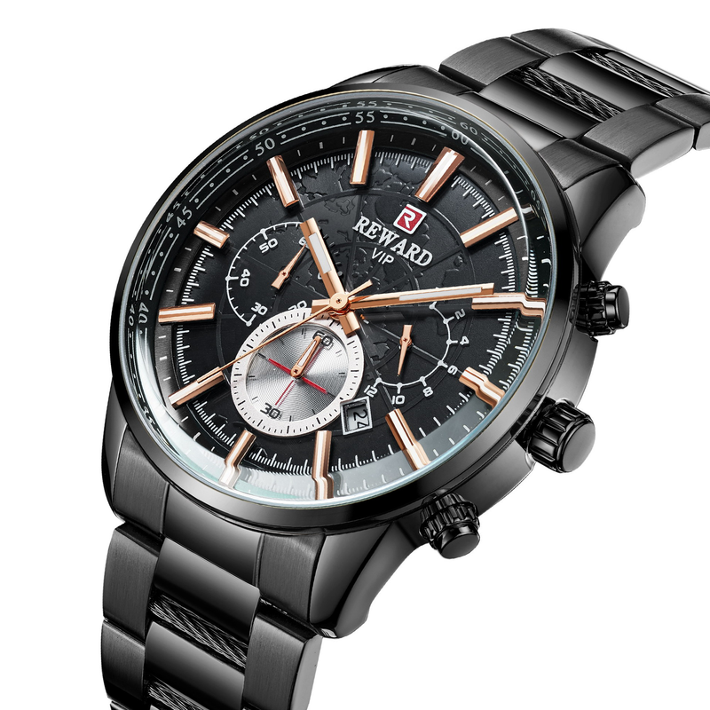 RICOMPENSA Nuovo prodotto 81005 Orologio da uomo multifunzionale con cinturino in acciaio con calendario al quarzo impermeabile a sei pin_voghion.com