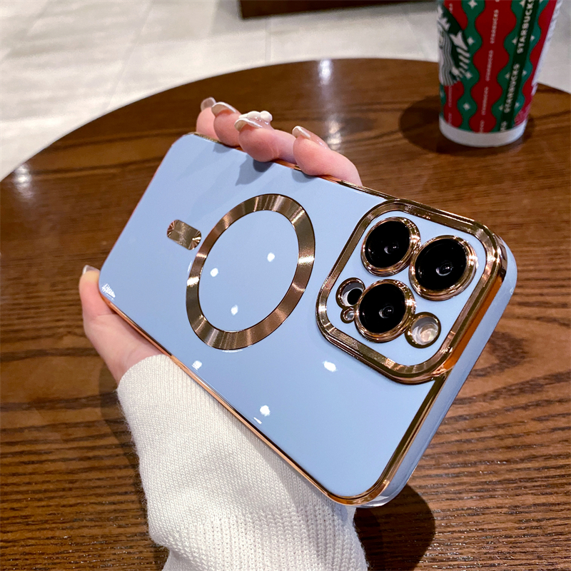 Capa de carga magnética sem fio galvanizada de luxo para iPhone 11 12 13 14 Pro Max 14 Plus capa de silicone macio à prova de choque_voghion.com
