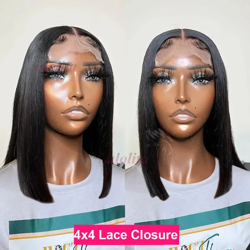 Kort Bob Paryk Brasiliansk Hår Glat Ægte Hår Lace Frontal Parykker Til Kvinder 13x4 HD Lace Parykker Ægte Hår_voghion.com