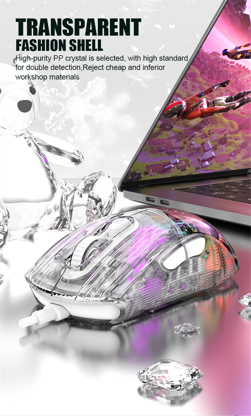 Arrival XYH New Transparent Wired Game Mouse RGB Light Effect gear DPI Adjustment USB Interface Mute O_voghion.com