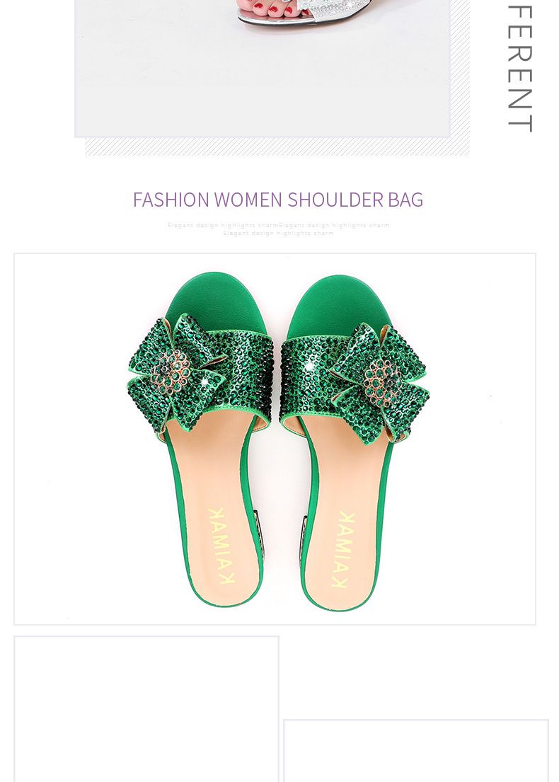 Damenschuhe: Damen-Slipper mit flacher Sohle und Rautenmuster, Clutch mit Strasssteinen, heiße Tasche mit Strasssteinen, Set aus Schuhen und Tasche mit flachem Absatz in großen Größen_voghion.com