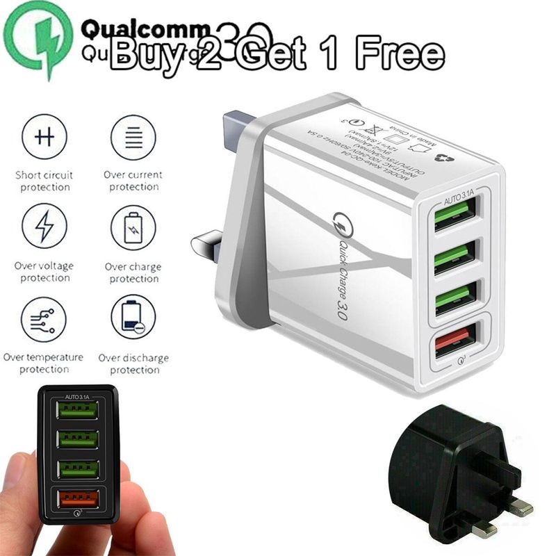 Faster Wall Charger Power Adapter Multi 4 USB For IPhone IPad Samsung UK Plug_voghion.com