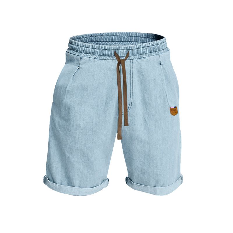 Herren Neue gewaschene einfache Shorts Casual Sports Loose Cotton Denim Fünf-Minuten-Hosen_voghion.com