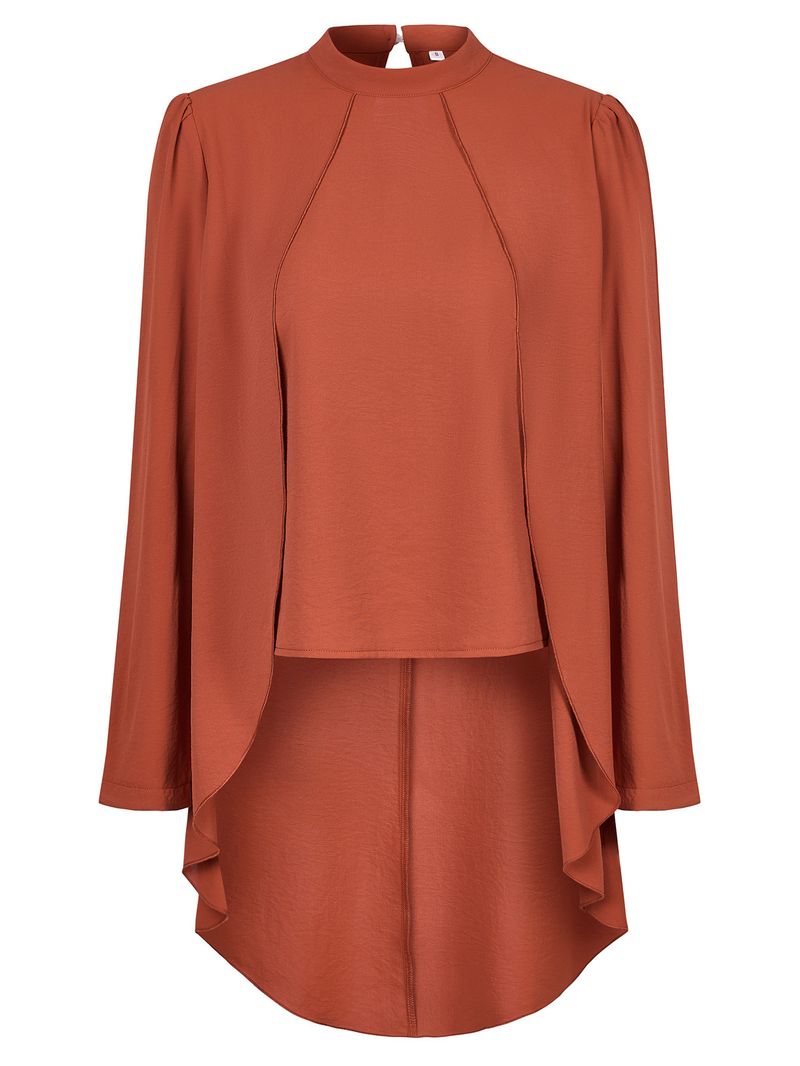 Abbigliamento da donna, camicia in due pezzi finta a maniche lunghe, tinta unita, collo semi-alto, casual, da donna_voghion.com