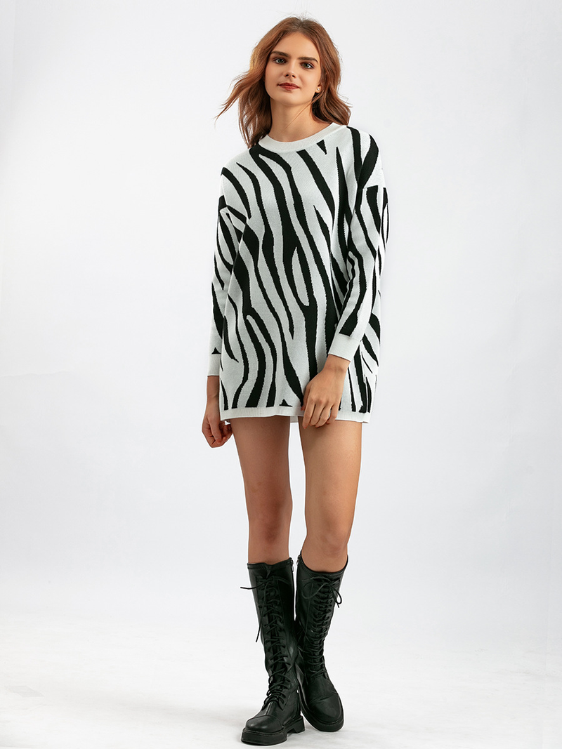 Abbigliamento donna autunno e inverno nuovo maglione pullover lavorato a maglia moda stampa zebra più maglione girocollo taglia_voghion.com