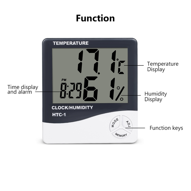 Thermomètre et hygromètre numérique LCD HTC-1 HTC-2 pour intérieur et extérieur, station météo avec horloge_voghion.com