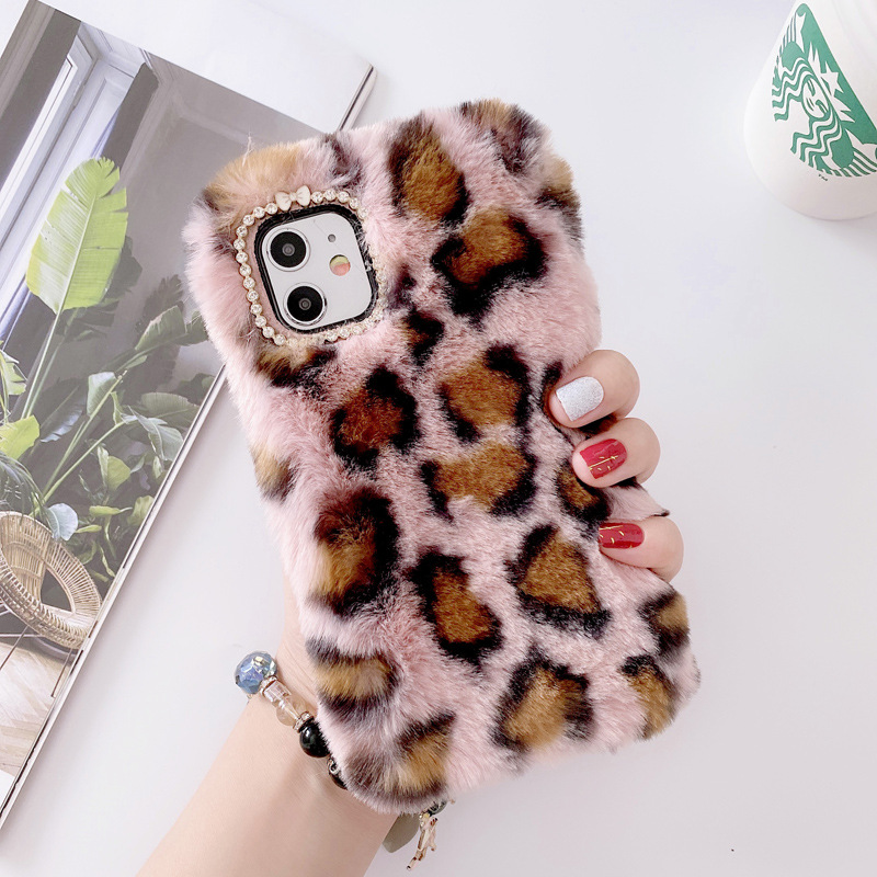 Plush leopard print suitable for iphone13promax Apple 12/11 mobile phone case XS/XR girl 78plus soft case_voghion.com