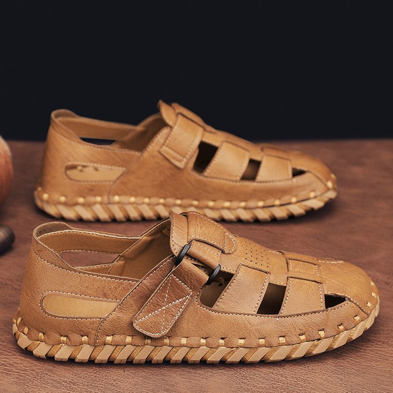 Unschlagbare Qualität italienische Herren atmungsaktive Strandschuhe, lässige Ledersandalen für den Außenbereich_voghion.com