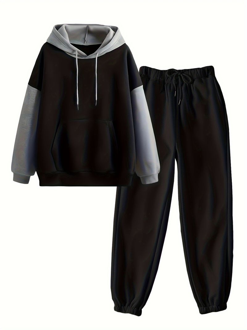 Women's Clothing autumn and winter new color matching hooded suit sweatshirt kangaroo pocket_voghion.com