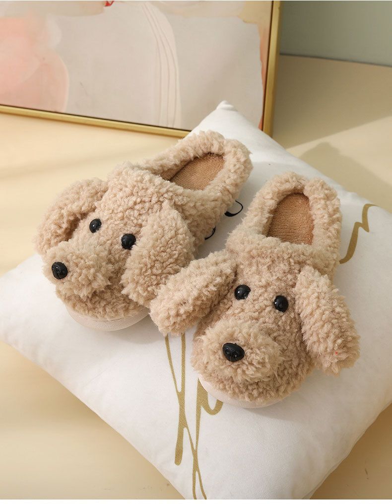 2021 Autumn Winter Cute Cartoon Cotton For Men And Women Indoor Warm Teddy Dog Slippers Full Coverage Thick Sole_voghion.com