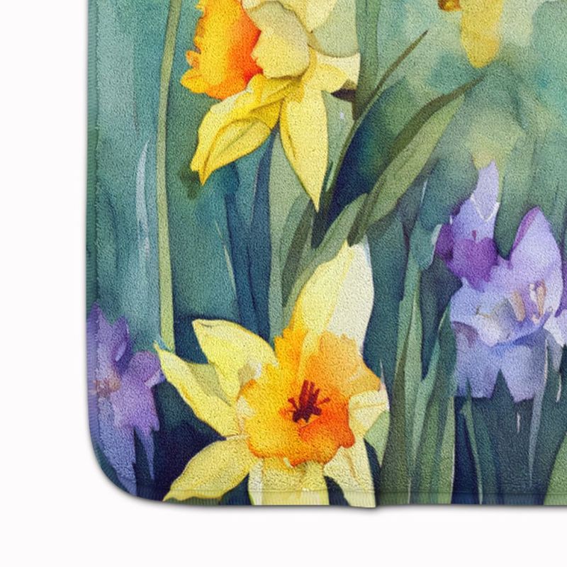 Daffodils In Watercolor Memory Foam Kitchen Mat Machine Washable Anti-Fatigue Mat Cushion Comfort Bath Mat Or Kitchen Rug_voghion.com
