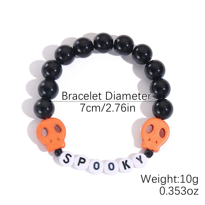 Halloween-Schmuck, Maskerade-Schmuck, erschreckendes Schmuckset, Reisperlen, Orange-Serie, Kürbis-Totenkopf-Anhänger, Halloween-Perlenarmband_voghion.com