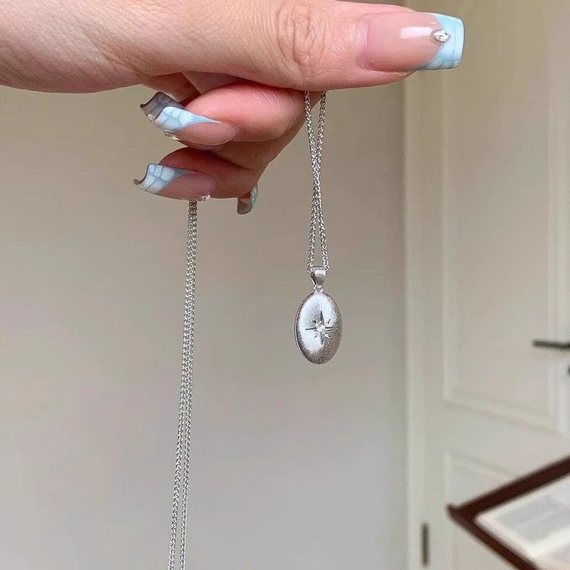 Vintage Brushed Coffee Bean Eight-Pointed Tar Pendant Necklace For Women 2025 New Light Luxury Niche High-End Clavicle_voghion.com