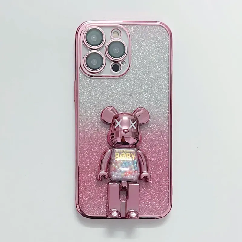 Coque de protection en silicone pailleté dégradé pour iPhone 16, 15 Pro Max, 16 Plus, motif ours en bonbon_voghion.com