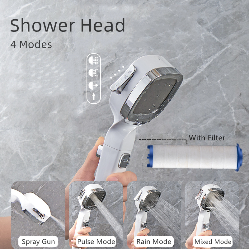 Duschkopf Waasserspuer Spray 4 Modus Upassbar Héichdrockdusch One-Schlëssel Stop Waasser Massage Eco Dusch Buedzëmmer Accessoiren_voghion.com
