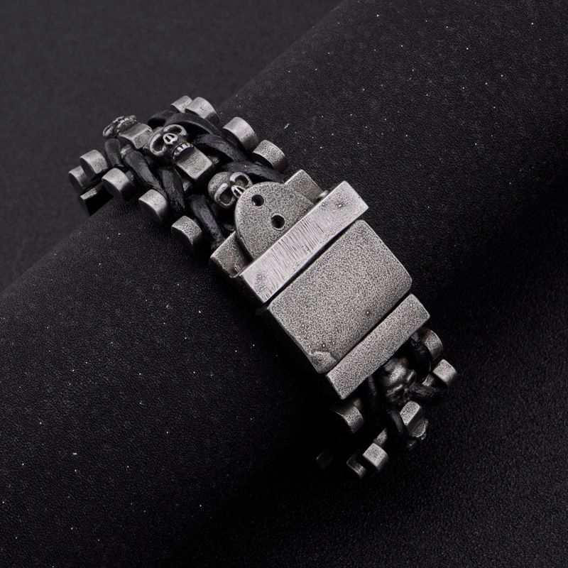 Hip-Hop-Stil Titan Stahl Schnalle Leder Totenkopf gewebt Herren Armband Punk Schmuck_voghion.com