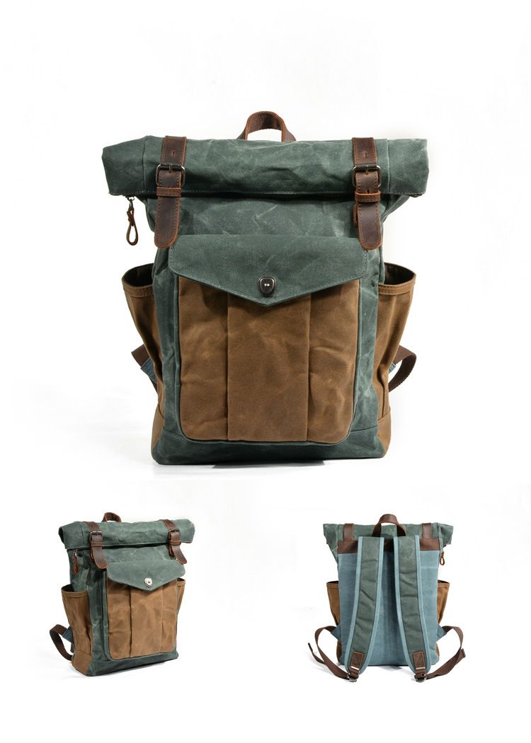 Backpack men's and women's backpack, oil wax canvas travel computer bag, outdoor sports mountaineering bag_voghion.com