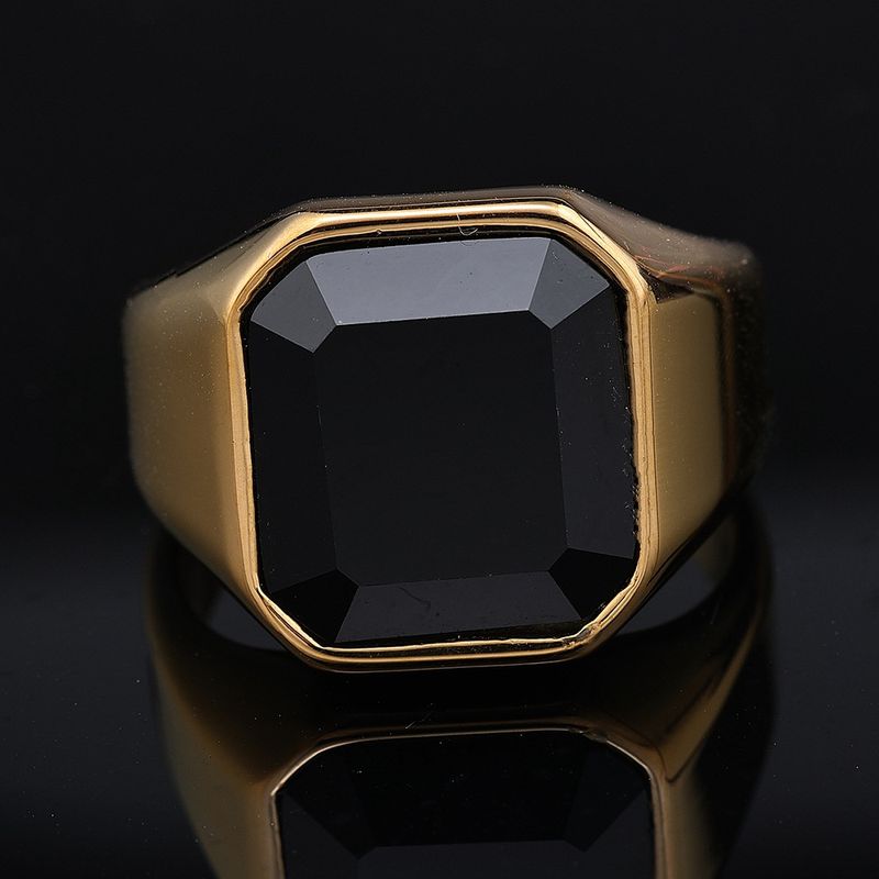 Anello da uomo in acciaio al titanio con pietra preziosa nera lucida, stile semplice, pronto per la spedizione_voghion.com