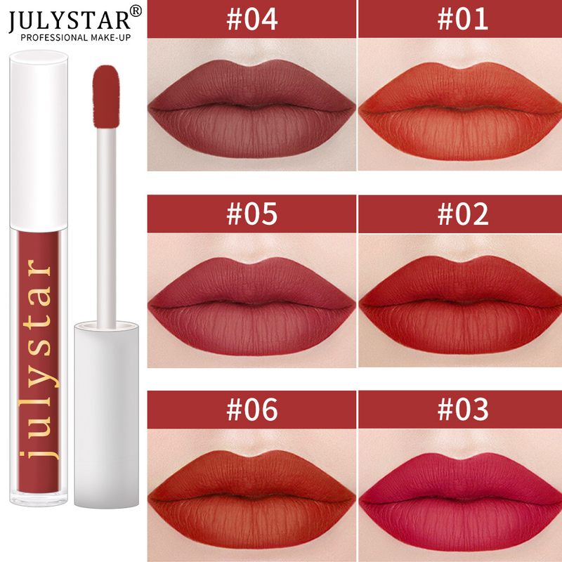 Julystar is niet gemakkelijk te vervagen of te plakken, de cup is vochtinbrengende, matte en lichtgewicht lipglossmake-up_voghion.com