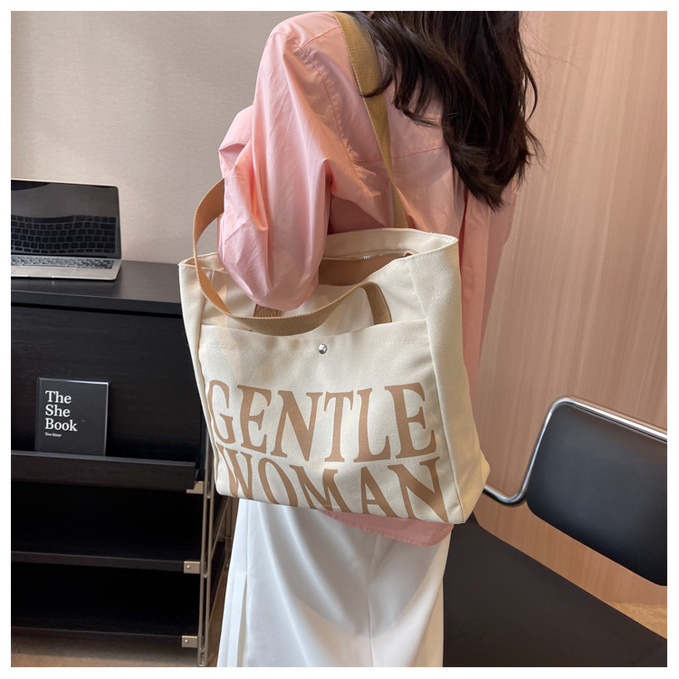 Minority Design Letter Canvas Bag Women's Single Shoulder Simple Art Lazy Large Capacity Tote Bag Women's Bag One Dropshipping_voghion.com